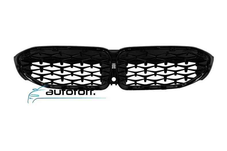 Grila iluminata compatibila cu BMW Seria 3 G20 G21 (19-22) Negru lucios si silver cu LED