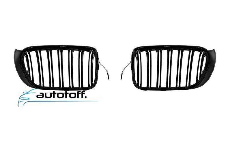 Grile duble iluminate compatibile cu BMW X3 F25 Facelift (14-17) Negru lucios cu LED