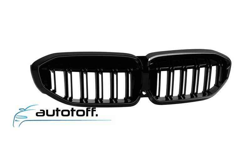 Grila dubla iluminata compatibila cu BMW Seria 3 G20 G21 (19-22) Negru lucios cu LED