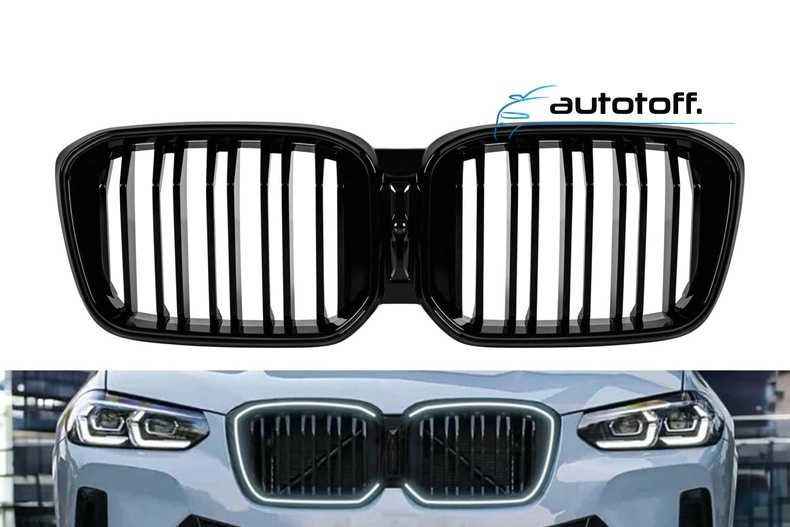 Grila dubla compatibila cu BMW X3 G01 X4 G02 Facelift (22-24) Negru lucios cu LED
