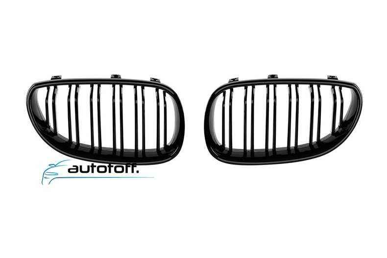 Grile duble iluminate compatibile cu BMW Seria 5 E60 E61 (03-10) Negru lucios cu LED