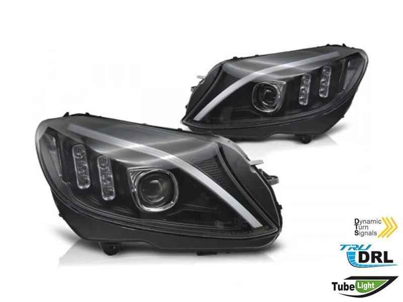 Faruri LED compatibile cu Mercedes C-Class W205 S205 A205 C205 (2014-2018) Negre Semneal Dinamic Se